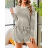 image:imageEkouaer Womens Crop Cami 3 Piece Waffle Knit Lounge Set Summer Pajama Sets with Long Sleeve Top amp Drawstring ShortsBlackBeige