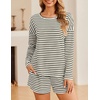 image:imageEkouaer Womens Crop Cami 3 Piece Waffle Knit Lounge Set Summer Pajama Sets with Long Sleeve Top amp Drawstring ShortsBlackBeige
