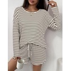 image:imageEkouaer Womens Crop Cami 3 Piece Waffle Knit Lounge Set Summer Pajama Sets with Long Sleeve Top amp Drawstring ShortsBlackBeige