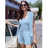 image:imageEkouaer Womens Crop Cami 3 Piece Waffle Knit Lounge Set Summer Pajama Sets with Long Sleeve Top amp Drawstring ShortsBlue and White Stripes
