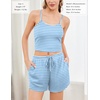 image:imageEkouaer Womens Crop Cami 3 Piece Waffle Knit Lounge Set Summer Pajama Sets with Long Sleeve Top amp Drawstring ShortsBlue and White Stripes