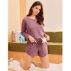 image:imageEkouaer Womens Crop Cami 3 Piece Waffle Knit Lounge Set Summer Pajama Sets with Long Sleeve Top amp Drawstring ShortsDusty Rose