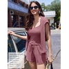 image:imageEkouaer Womens Crop Cami 3 Piece Waffle Knit Lounge Set Summer Pajama Sets with Long Sleeve Top amp Drawstring ShortsDusty Rose