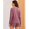 image:imageEkouaer Womens Crop Cami 3 Piece Waffle Knit Lounge Set Summer Pajama Sets with Long Sleeve Top amp Drawstring ShortsDusty Rose
