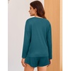 image:imageEkouaer Womens Crop Cami 3 Piece Waffle Knit Lounge Set Summer Pajama Sets with Long Sleeve Top amp Drawstring ShortsGreen