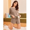 image:imageEkouaer Womens Crop Cami 3 Piece Waffle Knit Lounge Set Summer Pajama Sets with Long Sleeve Top amp Drawstring ShortsKhaki