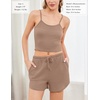 image:imageEkouaer Womens Crop Cami 3 Piece Waffle Knit Lounge Set Summer Pajama Sets with Long Sleeve Top amp Drawstring ShortsKhaki