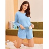 image:imageEkouaer Womens Crop Cami 3 Piece Waffle Knit Lounge Set Summer Pajama Sets with Long Sleeve Top amp Drawstring ShortsLight Blue