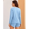 image:imageEkouaer Womens Crop Cami 3 Piece Waffle Knit Lounge Set Summer Pajama Sets with Long Sleeve Top amp Drawstring ShortsLight Blue
