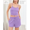 image:imageEkouaer Womens Crop Cami 3 Piece Waffle Knit Lounge Set Summer Pajama Sets with Long Sleeve Top amp Drawstring ShortsLight Purple