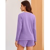 image:imageEkouaer Womens Crop Cami 3 Piece Waffle Knit Lounge Set Summer Pajama Sets with Long Sleeve Top amp Drawstring ShortsLight Purple