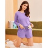 image:imageEkouaer Womens Crop Cami 3 Piece Waffle Knit Lounge Set Summer Pajama Sets with Long Sleeve Top amp Drawstring ShortsLight Purple