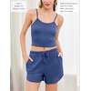 image:imageEkouaer Womens Crop Cami 3 Piece Waffle Knit Lounge Set Summer Pajama Sets with Long Sleeve Top amp Drawstring ShortsNavy Blue