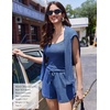 image:imageEkouaer Womens Crop Cami 3 Piece Waffle Knit Lounge Set Summer Pajama Sets with Long Sleeve Top amp Drawstring ShortsNavy Blue