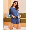 image:imageEkouaer Womens Crop Cami 3 Piece Waffle Knit Lounge Set Summer Pajama Sets with Long Sleeve Top amp Drawstring ShortsNavy Blue