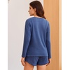 image:imageEkouaer Womens Crop Cami 3 Piece Waffle Knit Lounge Set Summer Pajama Sets with Long Sleeve Top amp Drawstring ShortsNavy Blue
