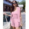 image:imageEkouaer Womens Crop Cami 3 Piece Waffle Knit Lounge Set Summer Pajama Sets with Long Sleeve Top amp Drawstring ShortsPink and White Stripes