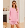 image:imageEkouaer Womens Crop Cami 3 Piece Waffle Knit Lounge Set Summer Pajama Sets with Long Sleeve Top amp Drawstring ShortsPink and White Stripes