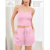 image:imageEkouaer Womens Crop Cami 3 Piece Waffle Knit Lounge Set Summer Pajama Sets with Long Sleeve Top amp Drawstring ShortsPink and White Stripes