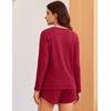 image:imageEkouaer Womens Crop Cami 3 Piece Waffle Knit Lounge Set Summer Pajama Sets with Long Sleeve Top amp Drawstring ShortsRed