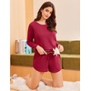 image:imageEkouaer Womens Crop Cami 3 Piece Waffle Knit Lounge Set Summer Pajama Sets with Long Sleeve Top amp Drawstring ShortsRed