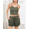 image:imageEkouaer Womens Crop Cami 3 Piece Waffle Knit Lounge Set Summer Pajama Sets with Long Sleeve Top amp Drawstring ShortsSage Green