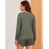 image:imageEkouaer Womens Crop Cami 3 Piece Waffle Knit Lounge Set Summer Pajama Sets with Long Sleeve Top amp Drawstring ShortsSage Green