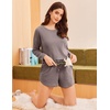 image:imageEkouaer Womens Crop Cami 3 Piece Waffle Knit Lounge Set Summer Pajama Sets with Long Sleeve Top amp Drawstring ShortsTaupe Gray