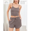 image:imageEkouaer Womens Crop Cami 3 Piece Waffle Knit Lounge Set Summer Pajama Sets with Long Sleeve Top amp Drawstring ShortsTaupe Gray