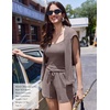 image:imageEkouaer Womens Crop Cami 3 Piece Waffle Knit Lounge Set Summer Pajama Sets with Long Sleeve Top amp Drawstring ShortsTaupe Gray