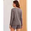 image:imageEkouaer Womens Crop Cami 3 Piece Waffle Knit Lounge Set Summer Pajama Sets with Long Sleeve Top amp Drawstring ShortsTaupe Gray