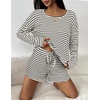 image:imageEkouaer Womens Crop Cami 3 Piece Waffle Knit Lounge Set Summer Pajama Sets with Long Sleeve Top amp Drawstring ShortsWhite and Black Stripes