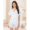 image:imageEkouaer Womens Lace Satin Pajama Set Button Down Pj Shorts Set Bridesmaids Getting Ready Outfits Casual Sleepwear XSXXLBlue Bow Hydrangea