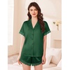 image:imageEkouaer Womens Lace Satin Pajama Set Button Down Pj Shorts Set Bridesmaids Getting Ready Outfits Casual Sleepwear XSXXLGreen