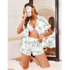 image:imageEkouaer Womens Lace Satin Pajama Set Button Down Pj Shorts Set Bridesmaids Getting Ready Outfits Casual Sleepwear XSXXLGreen Leaves