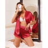 image:imageEkouaer Womens Lace Satin Pajama Set Button Down Pj Shorts Set Bridesmaids Getting Ready Outfits Casual Sleepwear XSXXLRed