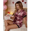 image:imageEkouaer Womens Lace Satin Pajama Set Button Down Pj Shorts Set Bridesmaids Getting Ready Outfits Casual Sleepwear XSXXLRose Pink Black Leopard