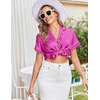 image:imageEkouaer Womens Lace Satin Pajama Set Button Down Pj Shorts Set Bridesmaids Getting Ready Outfits Casual Sleepwear XSXXLRose Red