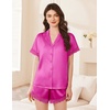 image:imageEkouaer Womens Lace Satin Pajama Set Button Down Pj Shorts Set Bridesmaids Getting Ready Outfits Casual Sleepwear XSXXLRose Red