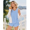 image:imageEkouaer Womens Pajama Sets Sleeveless Tank Tops and Split Shorts Pjs Set Soft Comfy Summer 2 Piece SleepwearLight Blue