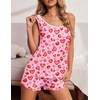 image:imageEkouaer Womens Tank Top Pajama Set Comfy Sleeveless Sleepwear Racerback Cami and Shorts Pjs 2 Piece Summer LoungewearLeopard Heart