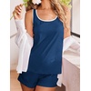 image:imageEkouaer Womens Tank Top Pajama Set Comfy Sleeveless Sleepwear Racerback Cami and Shorts Pjs 2 Piece Summer LoungewearNavy Blue