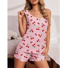 image:imageEkouaer Womens Tank Top Pajama Set Comfy Sleeveless Sleepwear Racerback Cami and Shorts Pjs 2 Piece Summer LoungewearPink Cherry