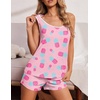 image:imageEkouaer Womens Tank Top Pajama Set Comfy Sleeveless Sleepwear Racerback Cami and Shorts Pjs 2 Piece Summer LoungewearPink Heart Pineapple