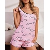 image:imageEkouaer Womens Tank Top Pajama Set Comfy Sleeveless Sleepwear Racerback Cami and Shorts Pjs 2 Piece Summer LoungewearPink Love