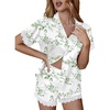 image:imageEkouaer Womens Lace Satin Pajama Set Button Down Pj Shorts Set Bridesmaids Getting Ready Outfits Casual Sleepwear XSXXLGreen Leaves