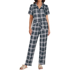 image:imageEkouaer Women Pajamas Set Button Down Sleepwear Short Sleeve Nightwear with Long Pants Soft Pjs Set SXXLBblack Plaid