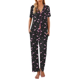 image:imageEkouaer Women Pajamas Set Button Down Sleepwear Short Sleeve Nightwear with Long Pants Soft Pjs Set SXXLBlack Cherry Fp14