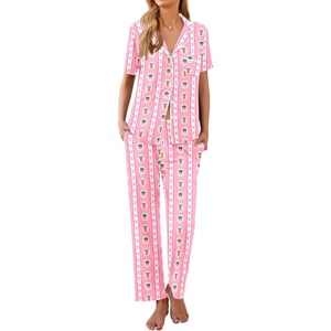 image:imageEkouaer Women Pajamas Set Button Down Sleepwear Short Sleeve Nightwear with Long Pants Soft Pjs Set SXXLCarrot
