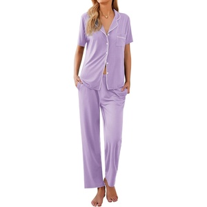 image:imageEkouaer Women Pajamas Set Button Down Sleepwear Short Sleeve Nightwear with Long Pants Soft Pjs Set SXXLLight Purple